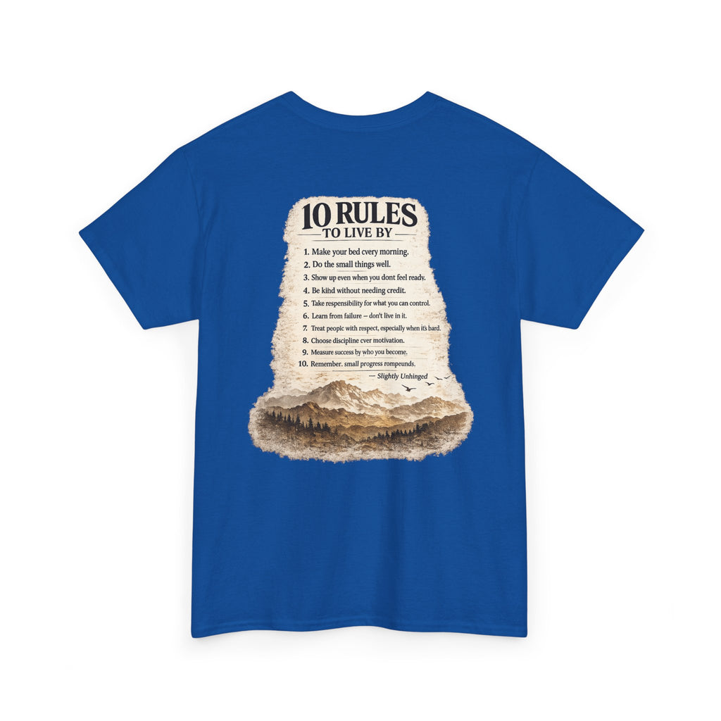 Slightly Unhinged Co. Mountain Tee — “10 Rules to Live By” Adventure T-Shirt