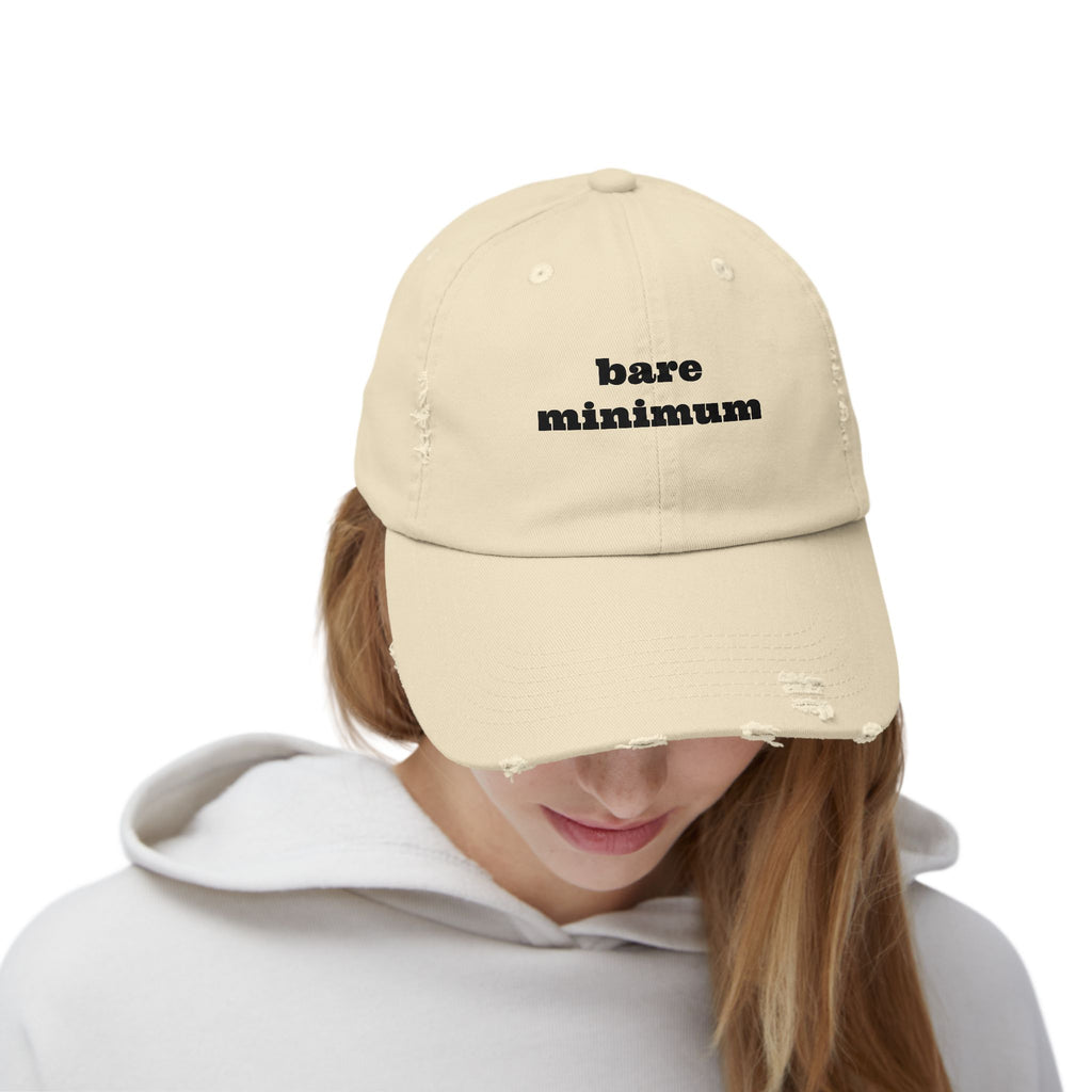 Distressed Dad Hat — "bare minimum" Minimalist Embroidered Cap