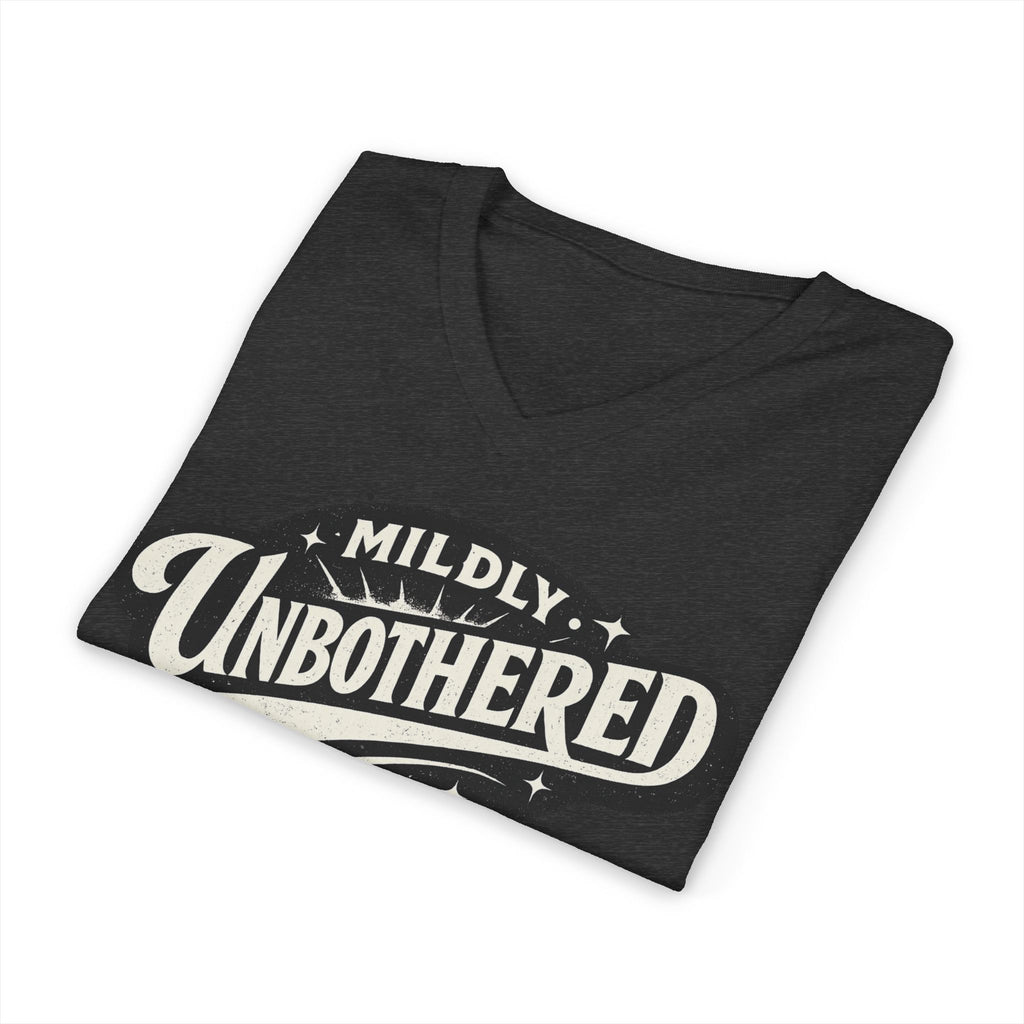 Mildly Unbothered V-Neck Tee — Retro Graphic Relaxed Attitude Shirt