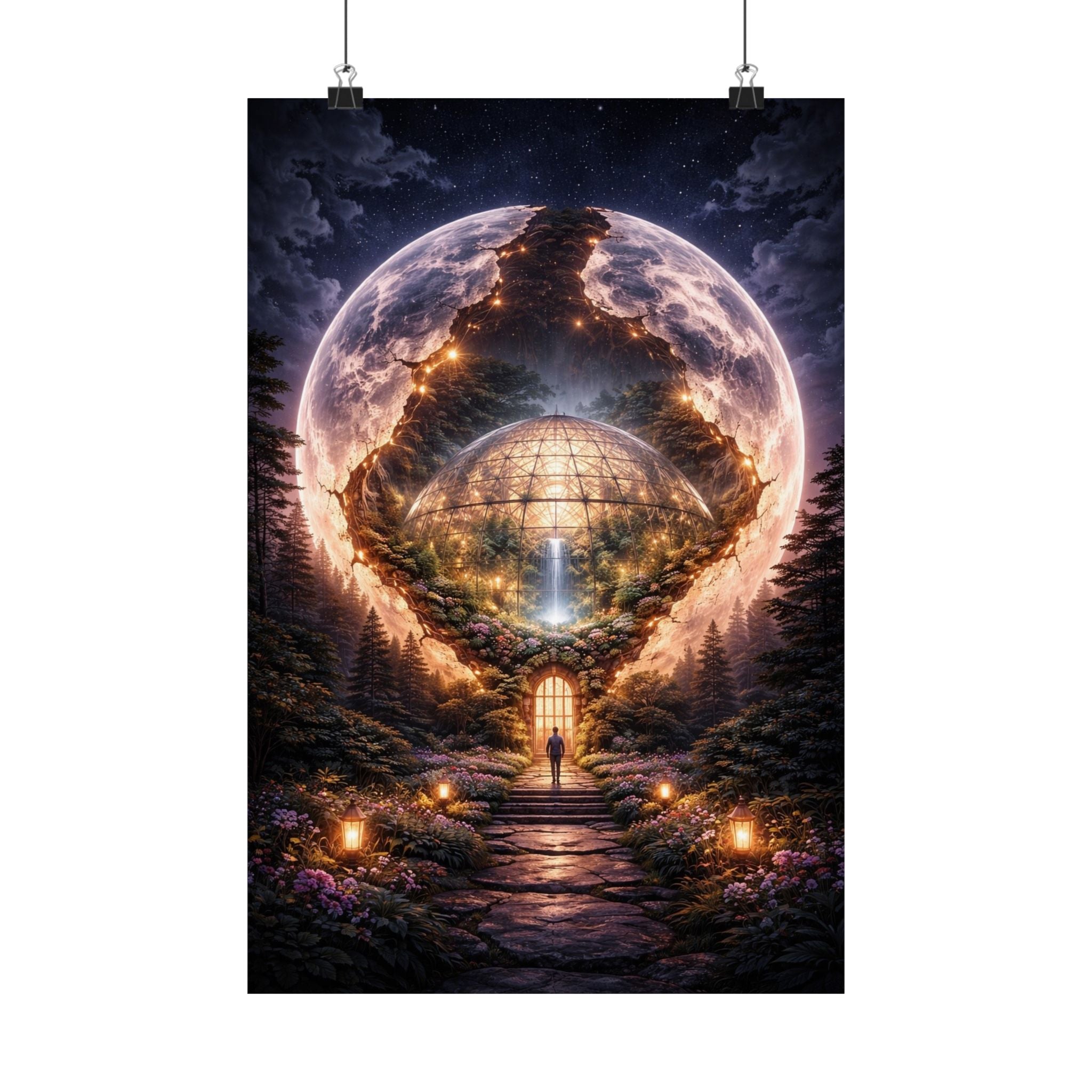 Lunar Garden – Surreal Moon Greenhouse Poster