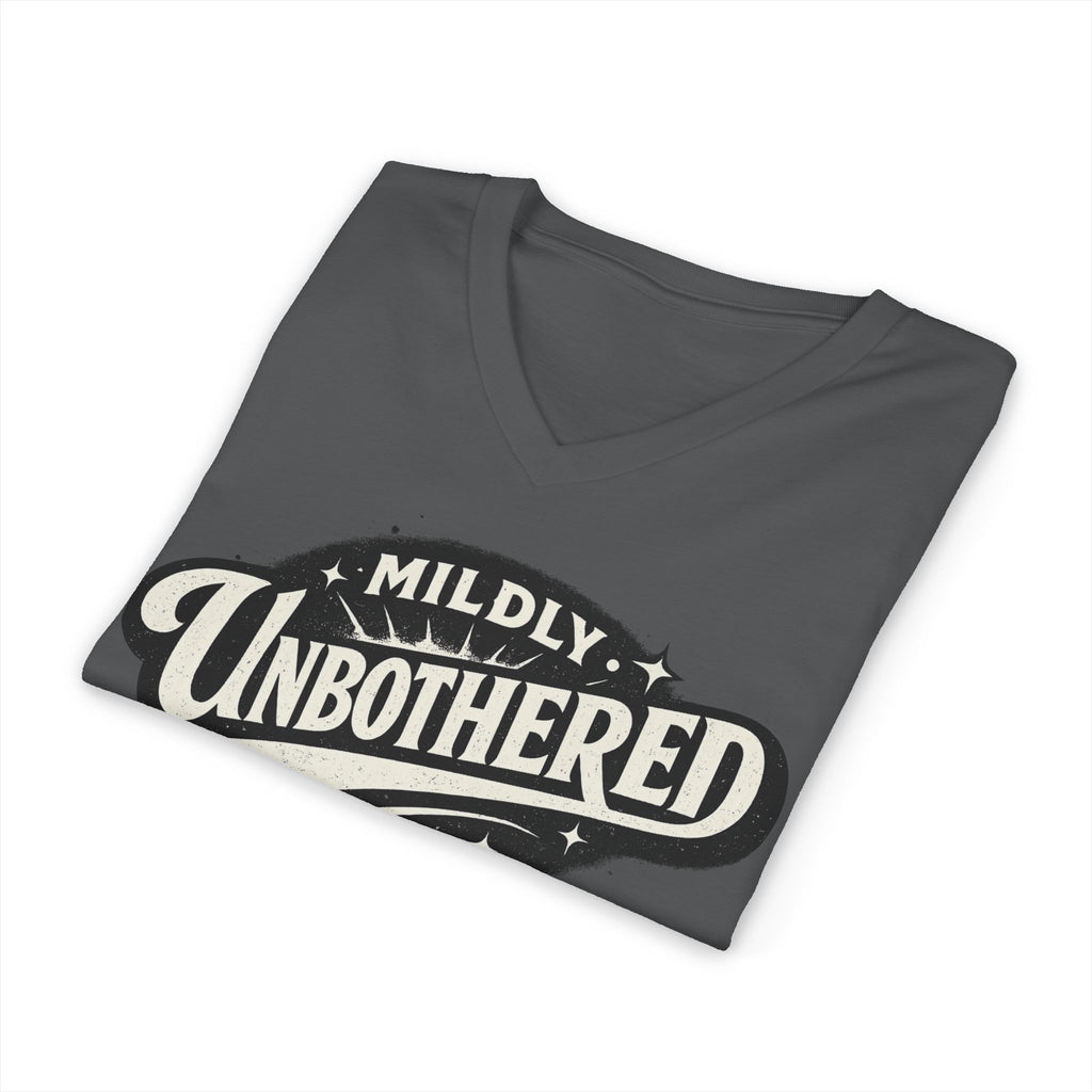 Mildly Unbothered V-Neck Tee — Retro Graphic Relaxed Attitude Shirt