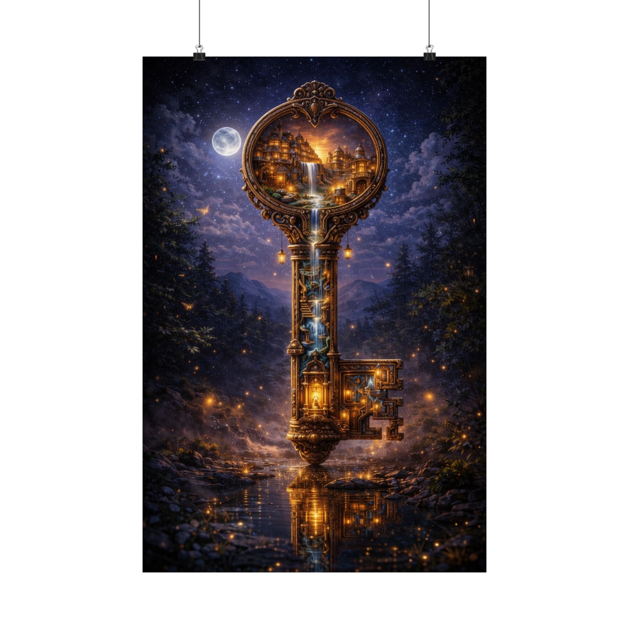Key of Hidden Worlds – Surreal Fantasy Wall Art | 24x36 Magical Poster