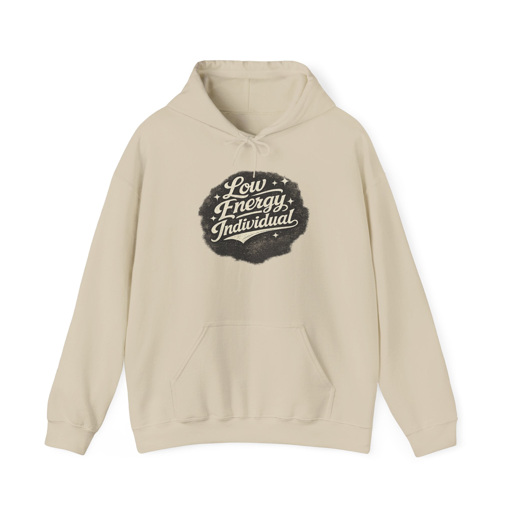 Low Energy Individual Hoodie — Funny Retro Badge Hoodie for Introverts