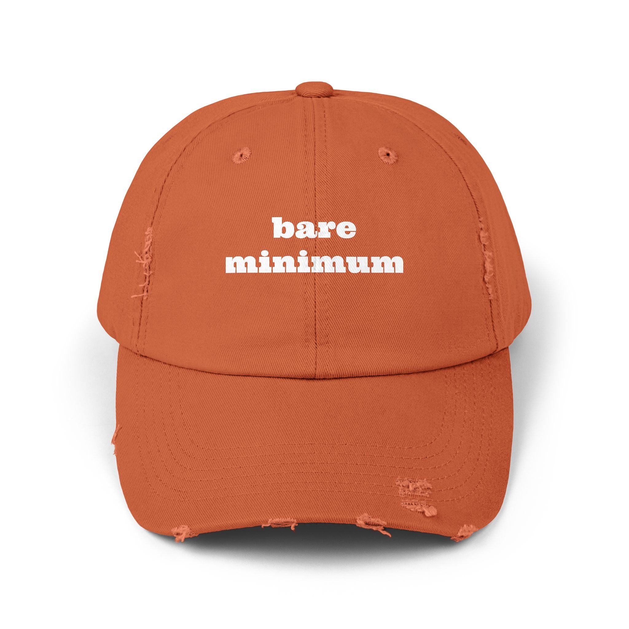 Distressed Dad Hat — "bare minimum" Minimalist Embroidered Cap