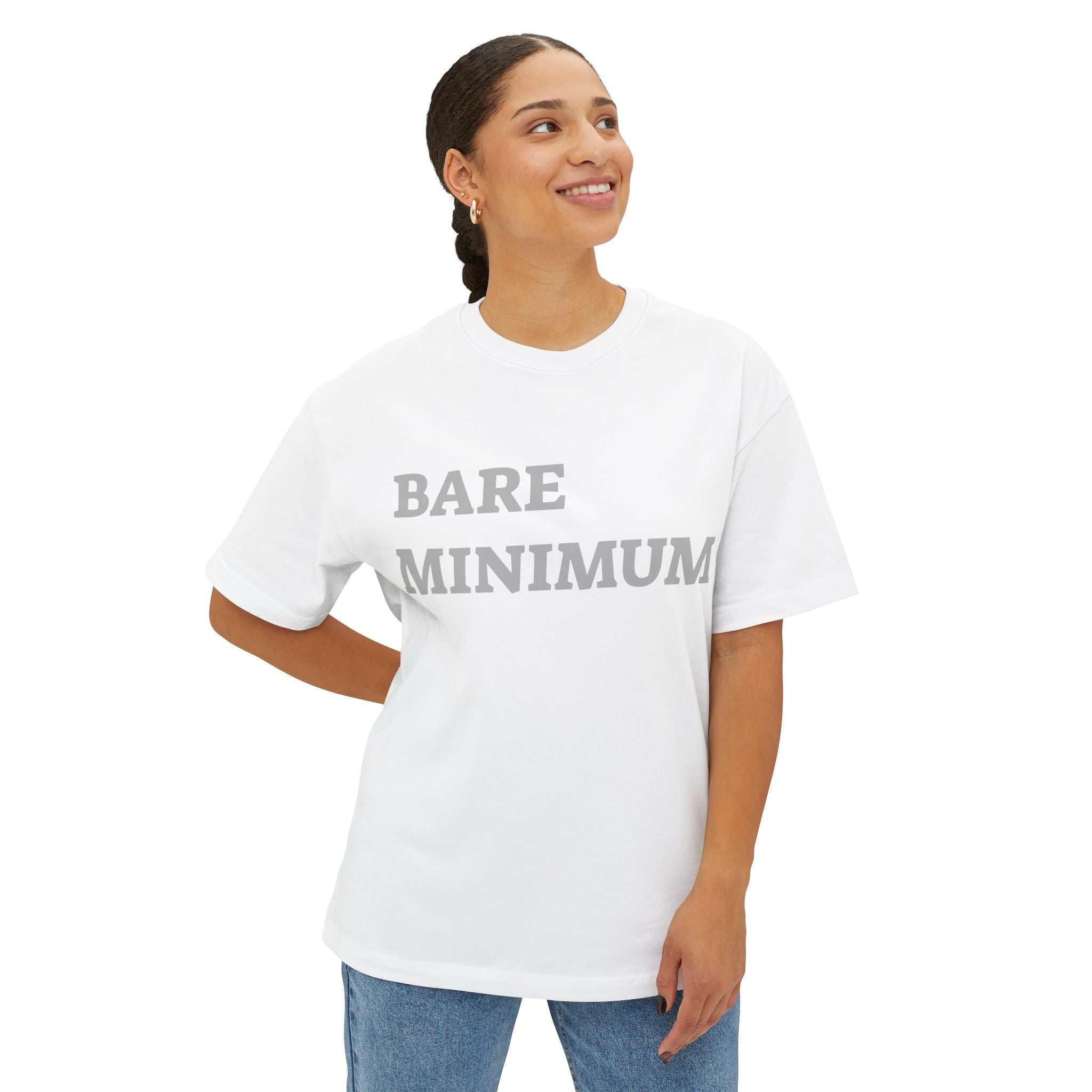 Graphic Tee — “Bare Minimum / Achieved Still Tired” Oversized Boxy Casual Shirt