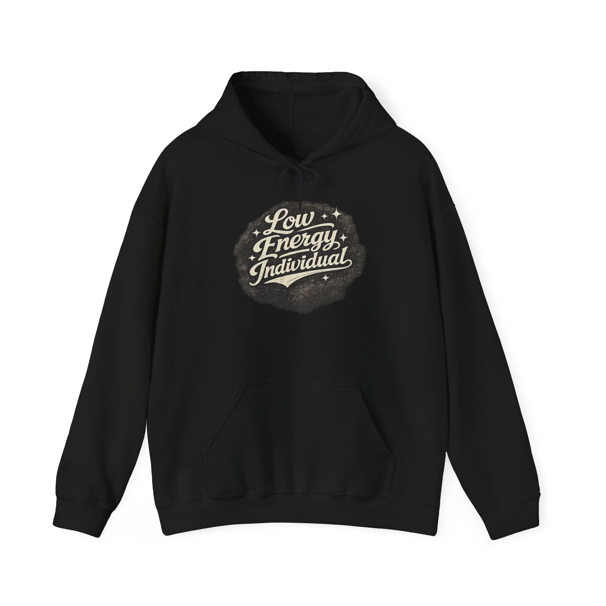 Low Energy Individual Hoodie — Funny Retro Badge Hoodie for Introverts