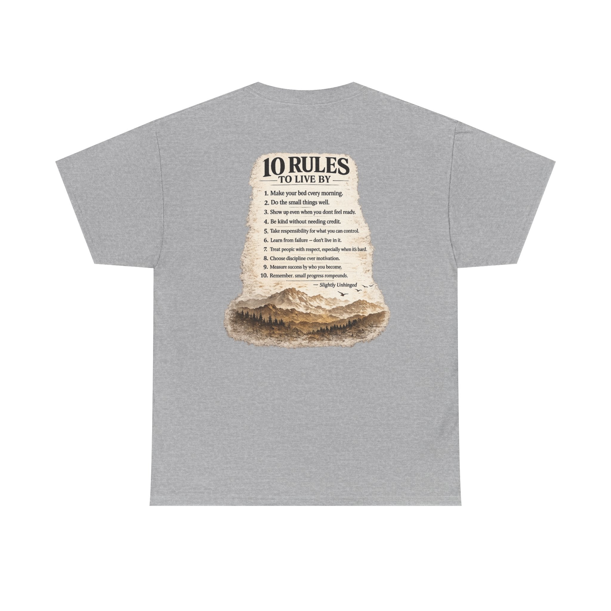 Slightly Unhinged Co. Mountain Tee — “10 Rules to Live By” Adventure T-Shirt