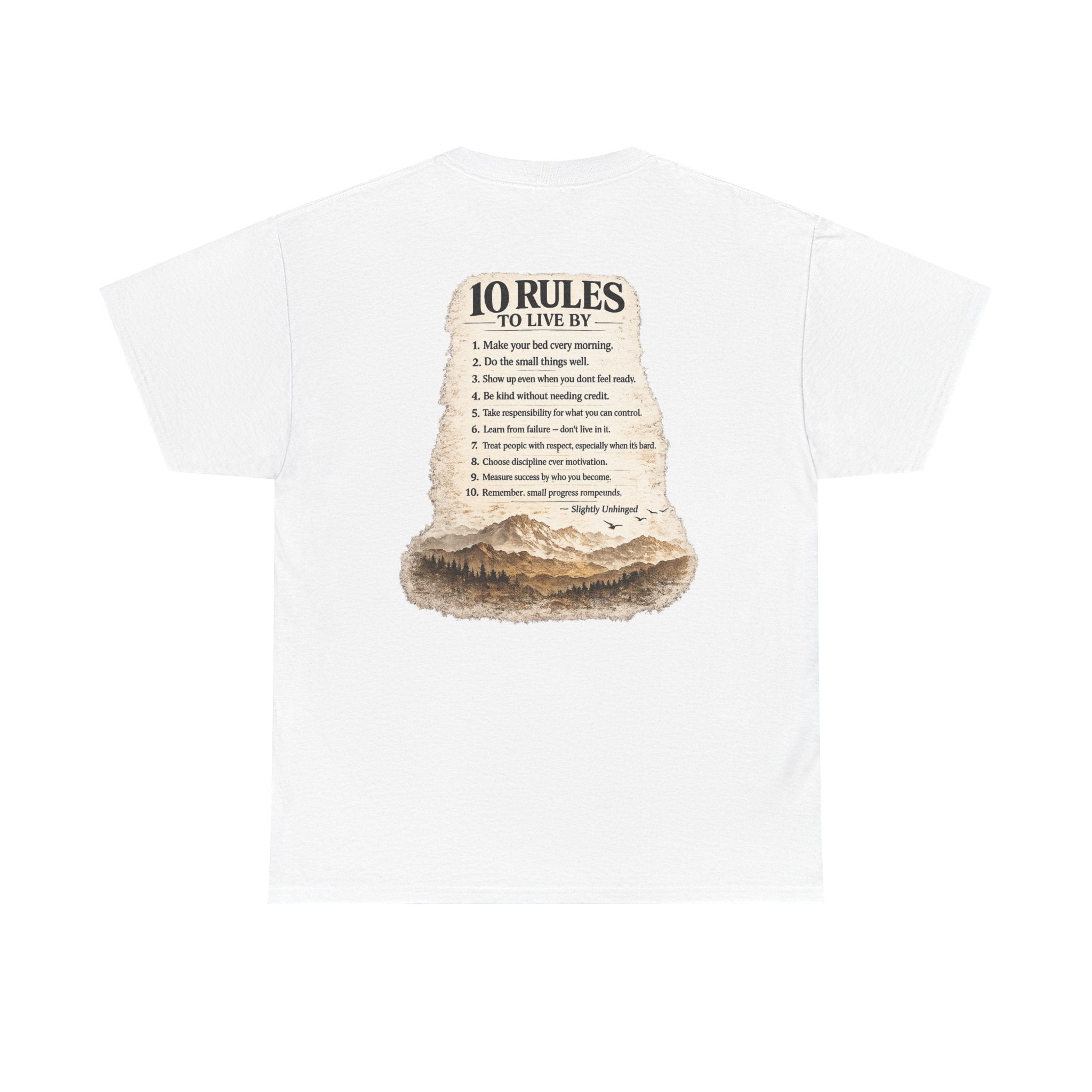 Slightly Unhinged Co. Mountain Tee — “10 Rules to Live By” Adventure T-Shirt