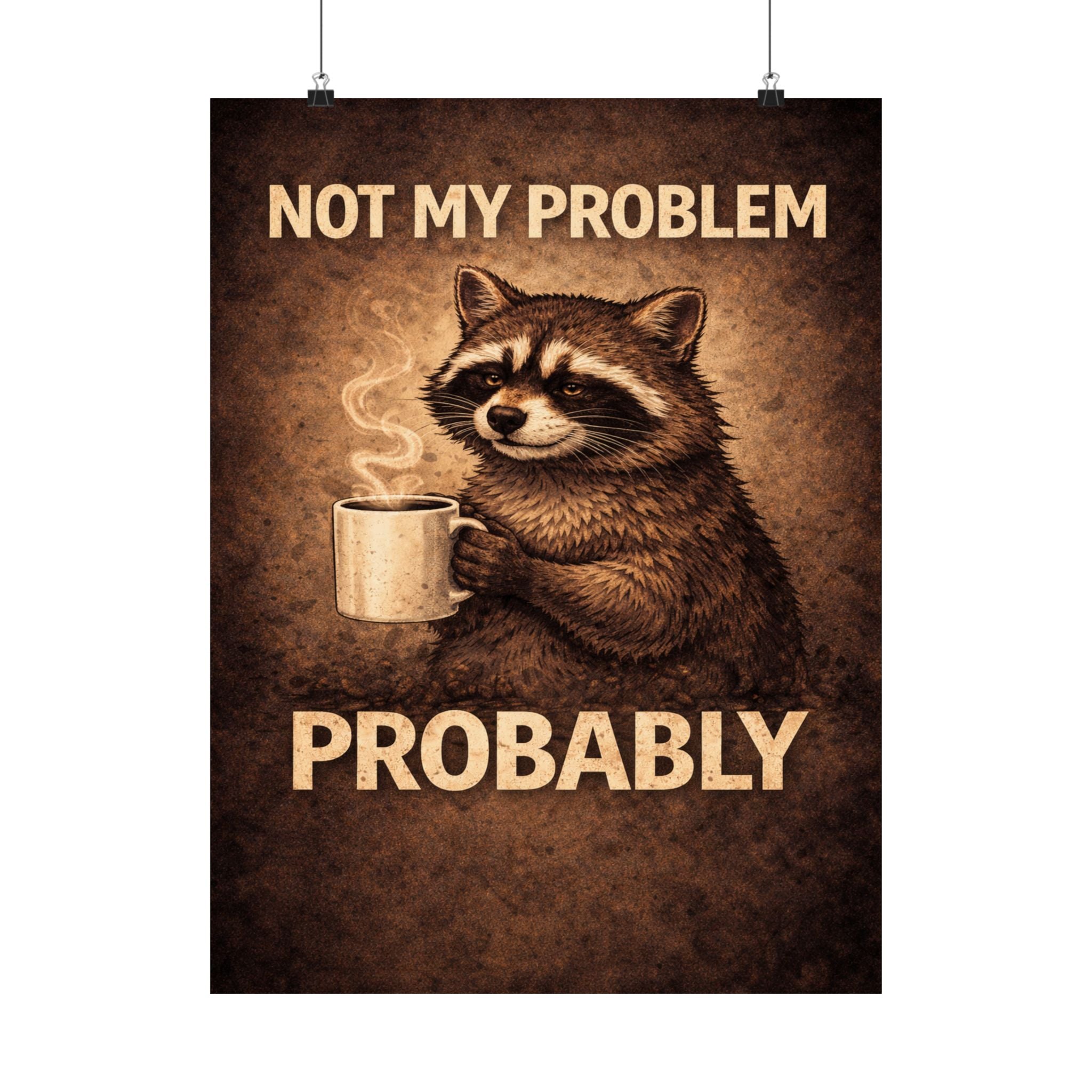 Not My Problem… Probably | Funny Raccoon Coffee Poster | Sarcastic Wall Art