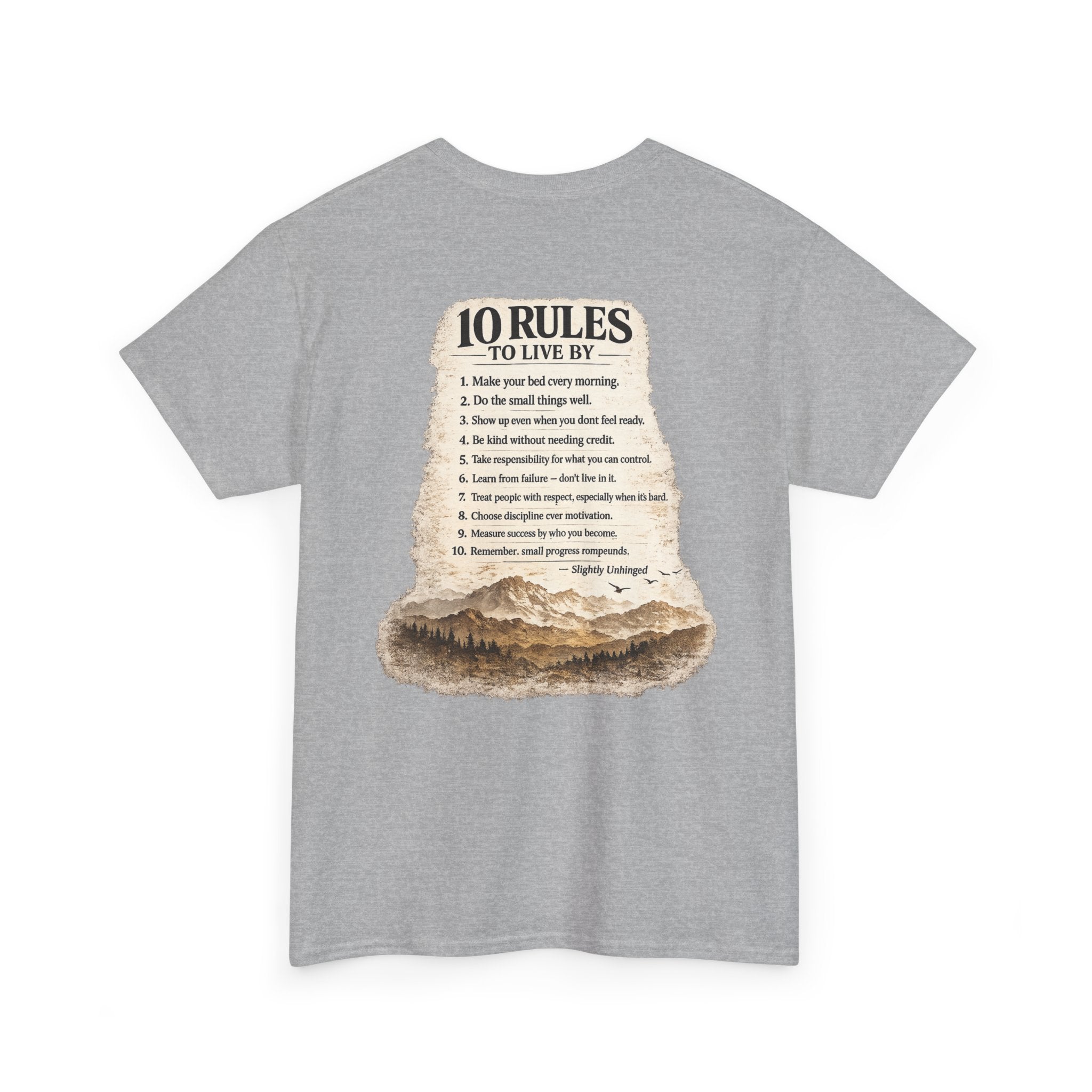Slightly Unhinged Co. Mountain Tee — “10 Rules to Live By” Adventure T-Shirt