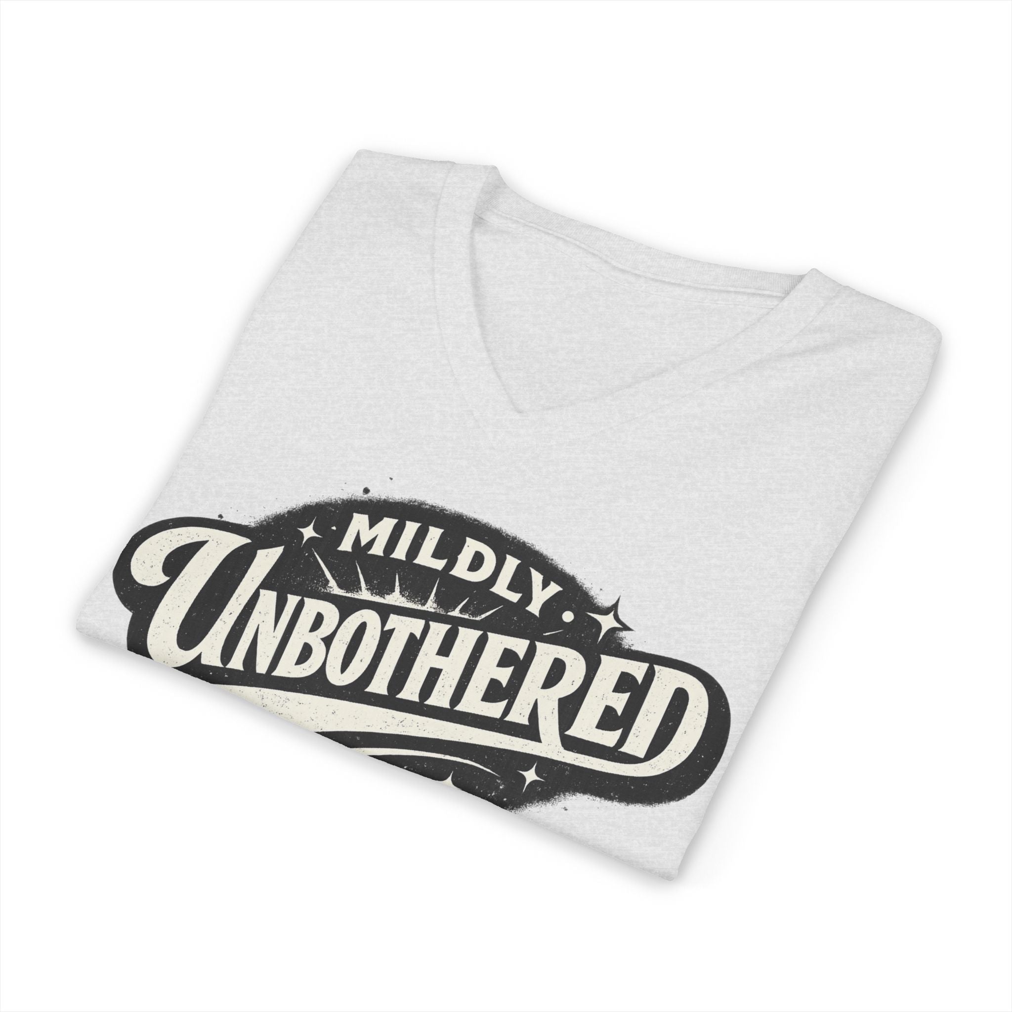 Mildly Unbothered V-Neck Tee — Retro Graphic Relaxed Attitude Shirt