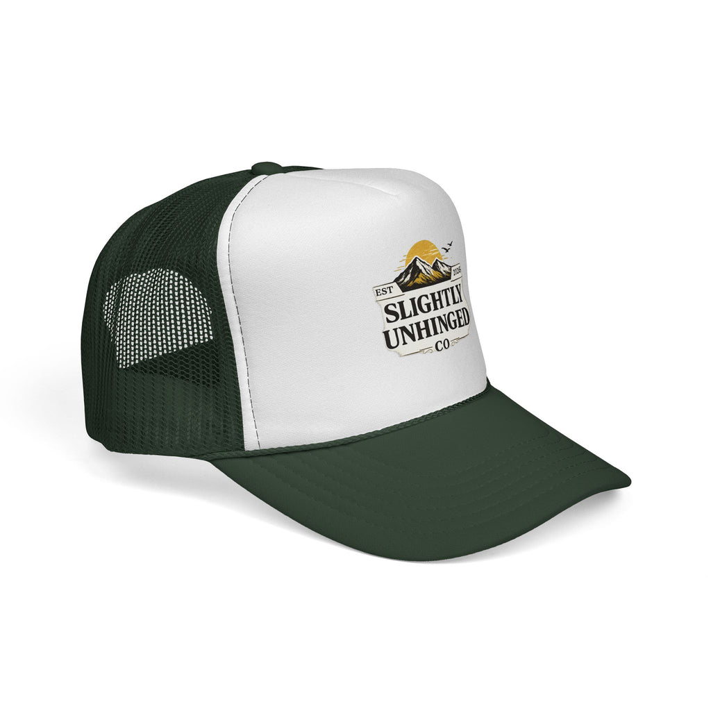 Slightly Unhinged Co. Trucker Hat – Vintage Mountain Logo Mesh Cap