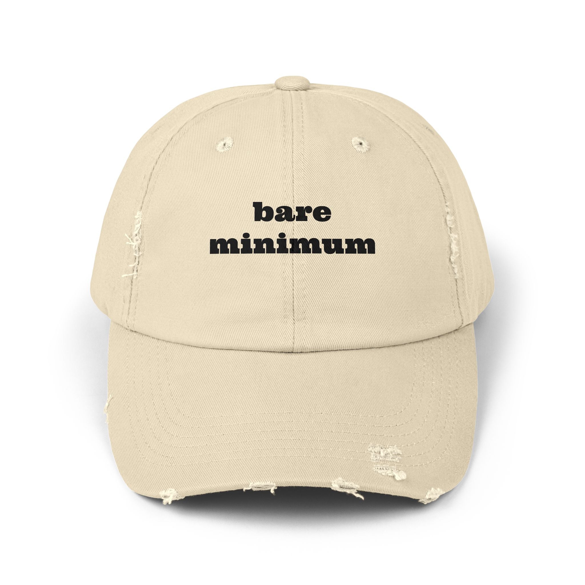 Distressed Dad Hat — "bare minimum" Minimalist Embroidered Cap