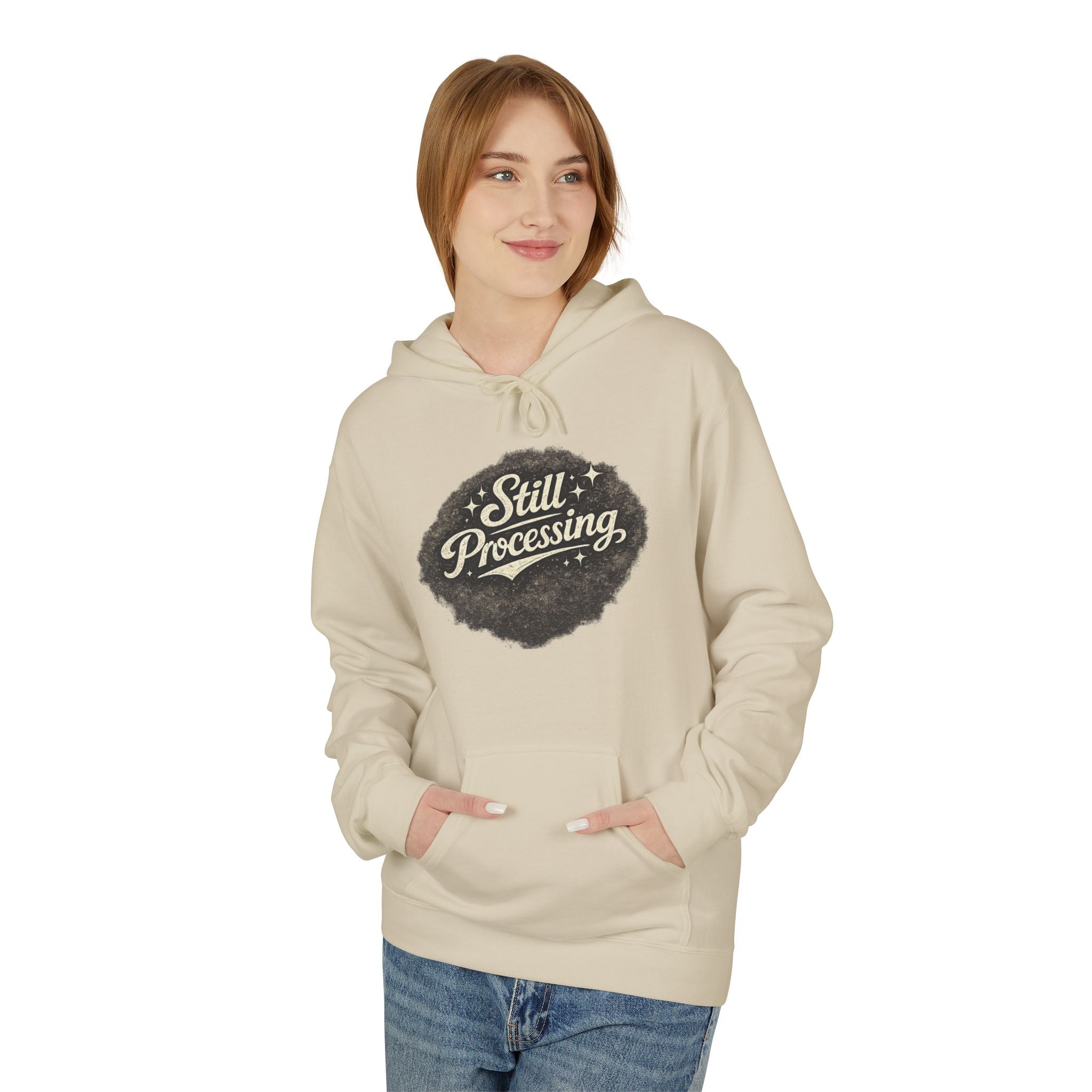 Still Processing Hoodie – Vintage Script Graphic Pullover