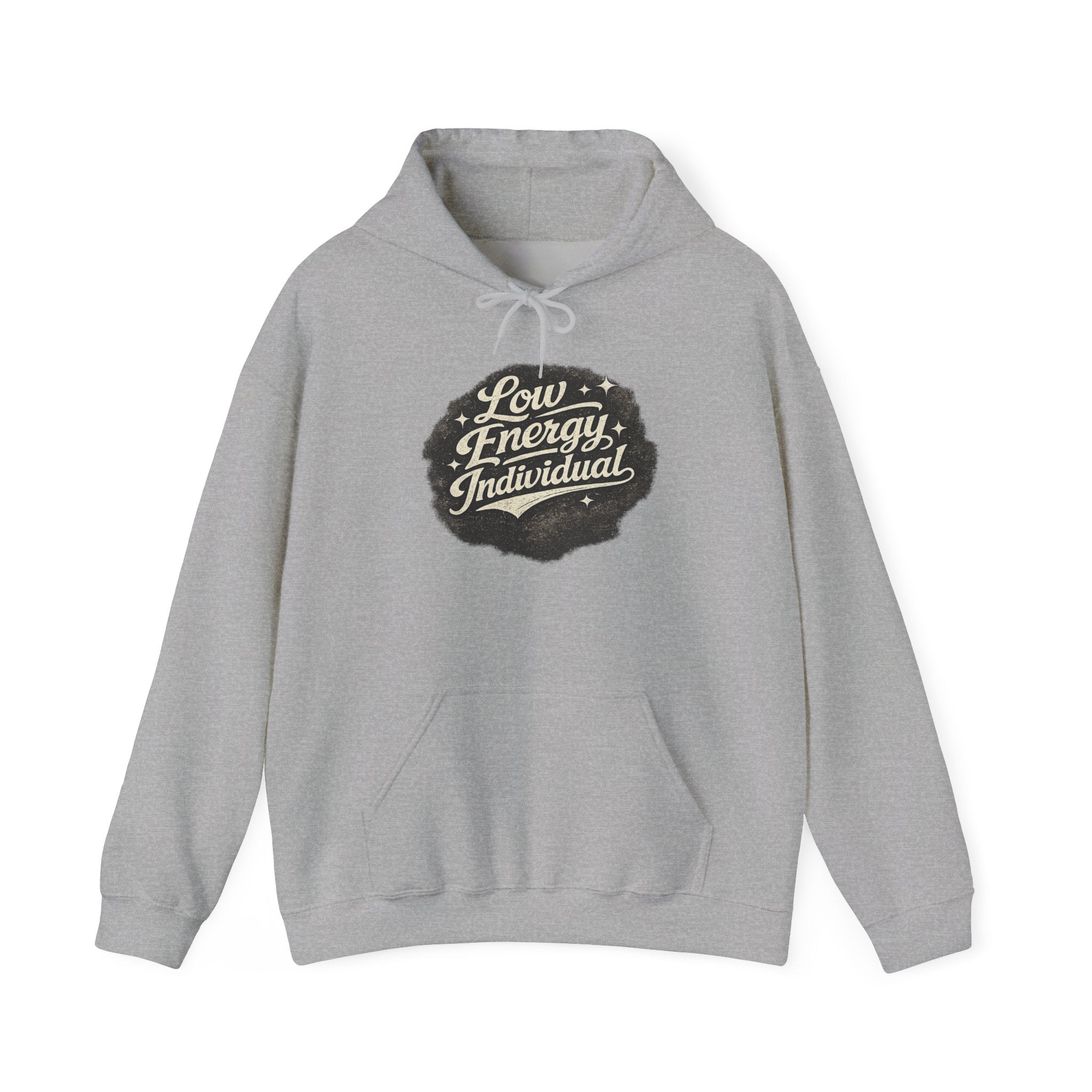 Low Energy Individual Hoodie — Funny Retro Badge Hoodie for Introverts