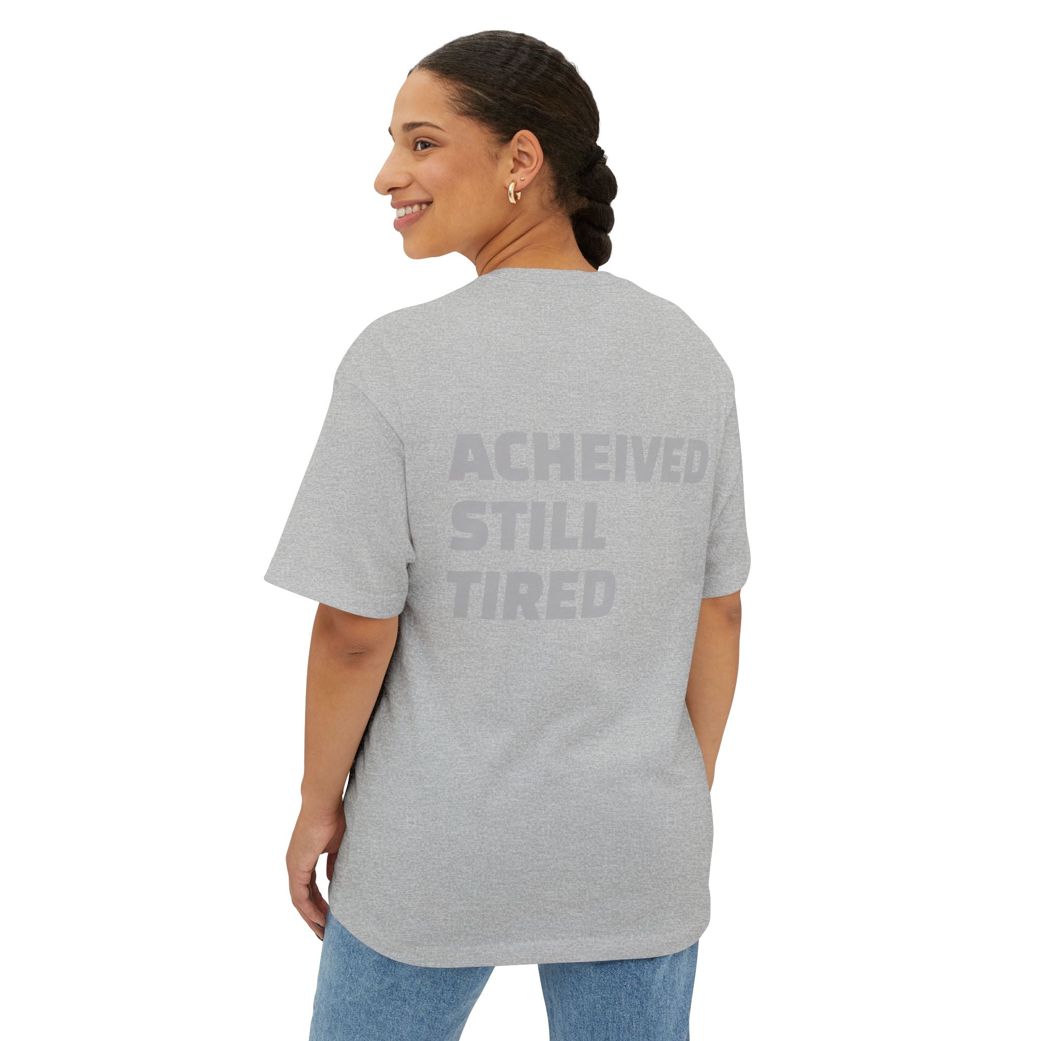 Graphic Tee — “Bare Minimum / Achieved Still Tired” Oversized Boxy Casual Shirt