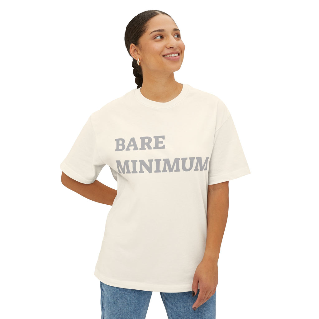 Graphic Tee — “Bare Minimum / Achieved Still Tired” Oversized Boxy Casual Shirt