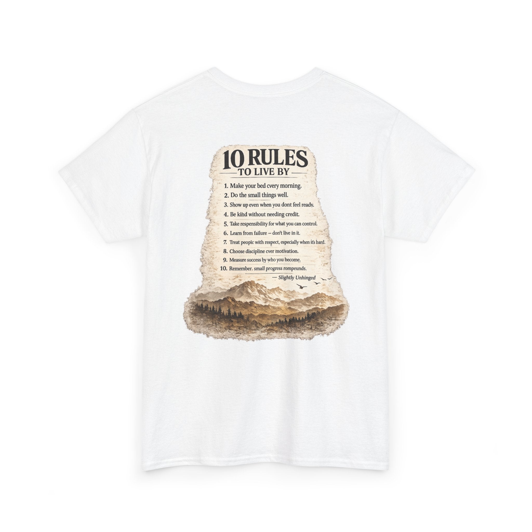 Slightly Unhinged Co. Mountain Tee — “10 Rules to Live By” Adventure T-Shirt