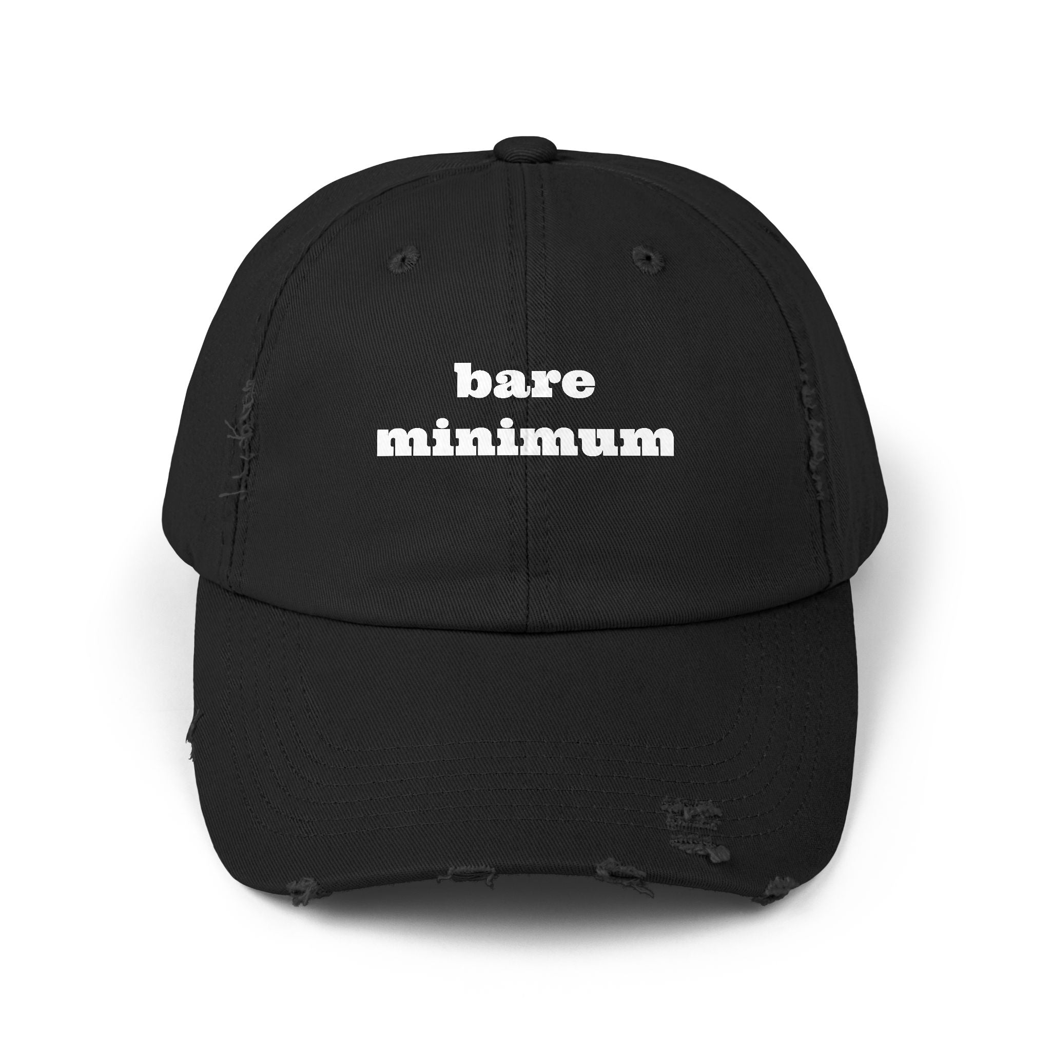 Distressed Dad Hat — "bare minimum" Minimalist Embroidered Cap