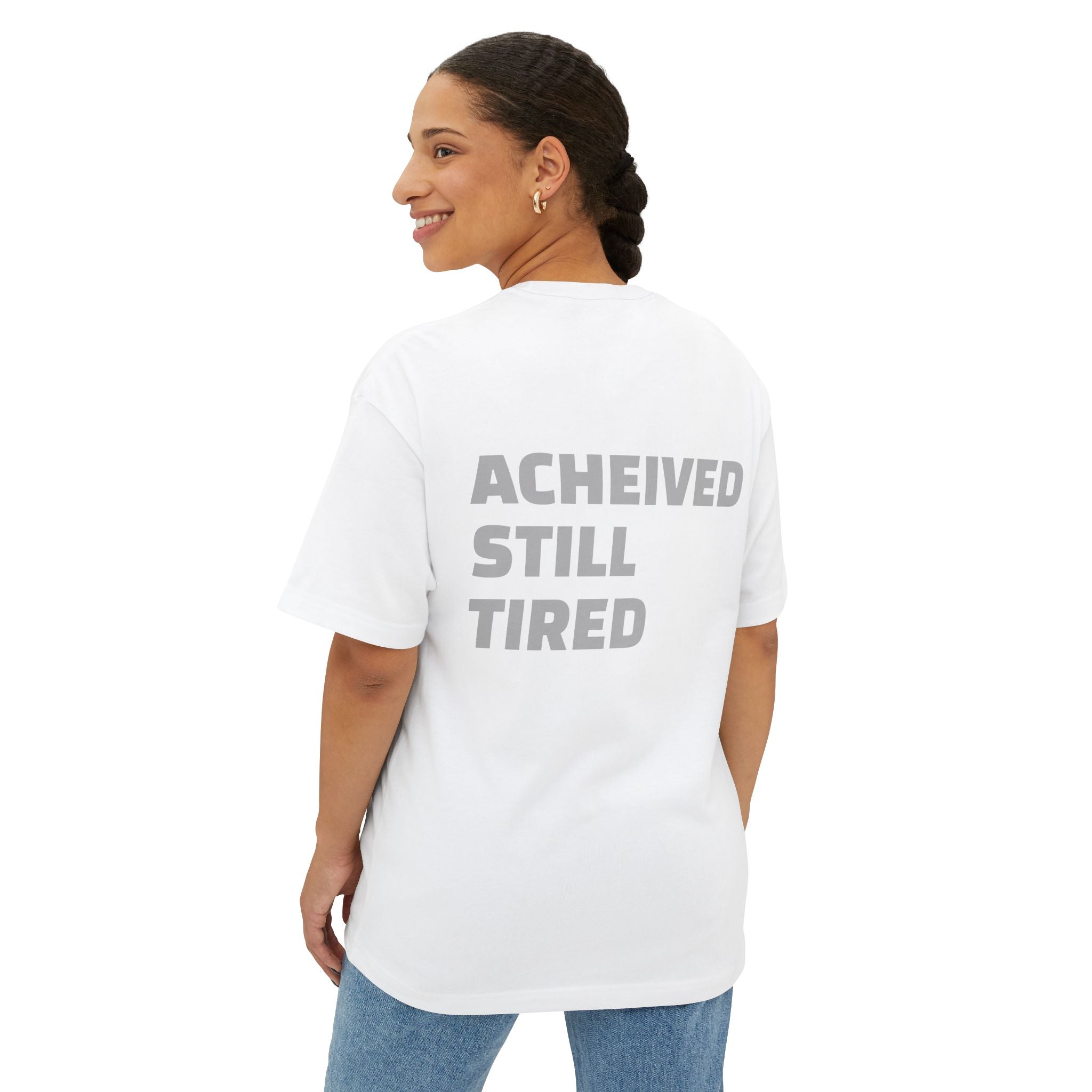 Graphic Tee — “Bare Minimum / Achieved Still Tired” Oversized Boxy Casual Shirt