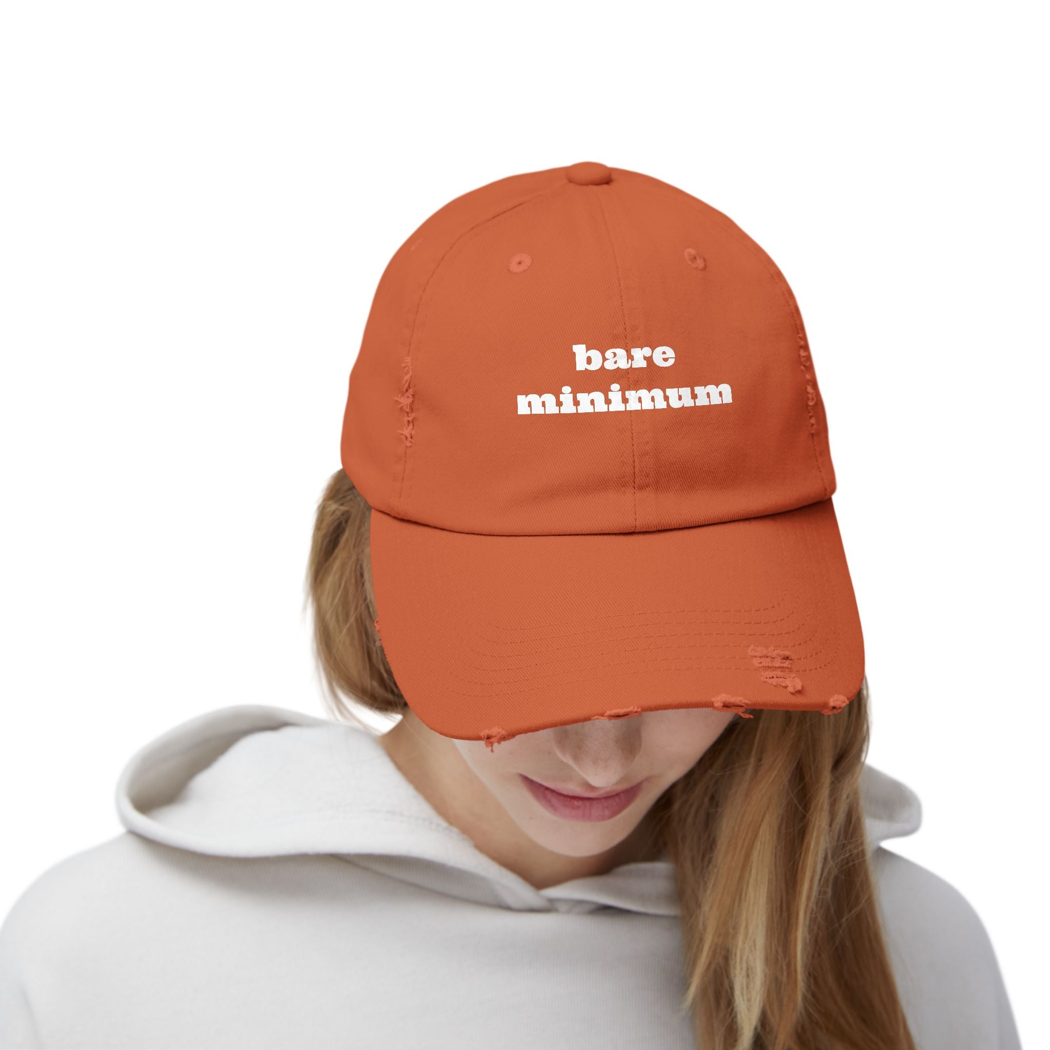 Distressed Dad Hat — "bare minimum" Minimalist Embroidered Cap