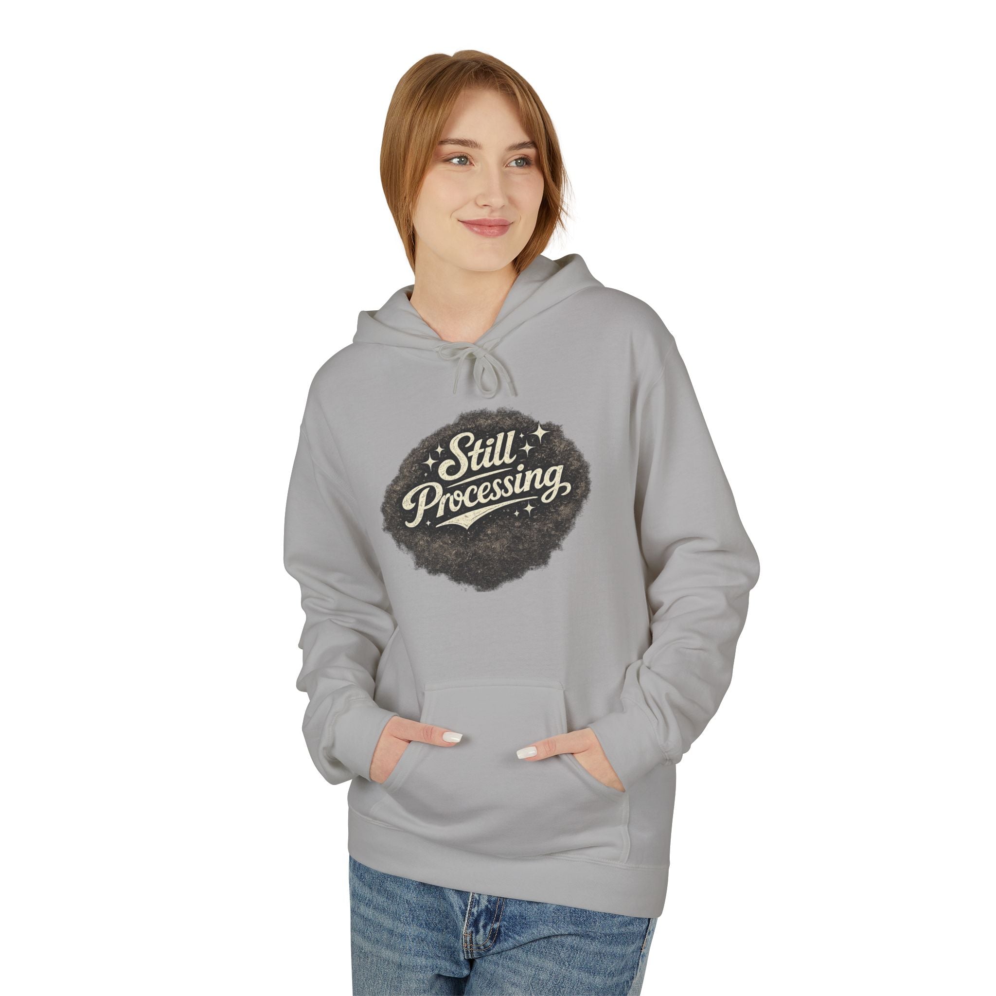 Still Processing Hoodie – Vintage Script Graphic Pullover