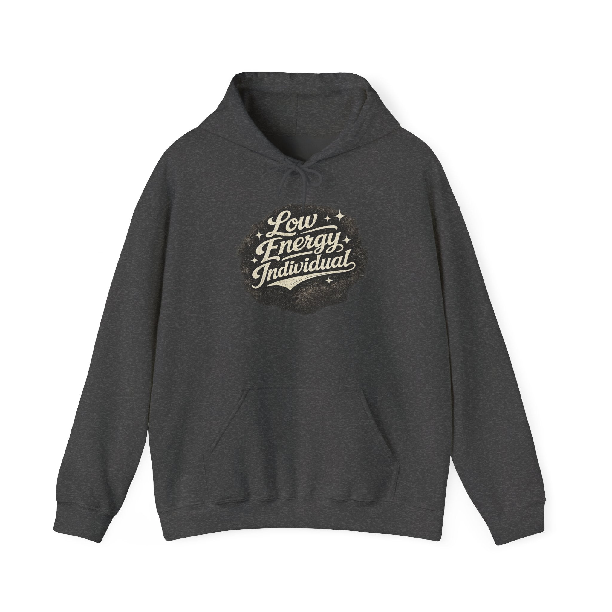 Low Energy Individual Hoodie — Funny Retro Badge Hoodie for Introverts