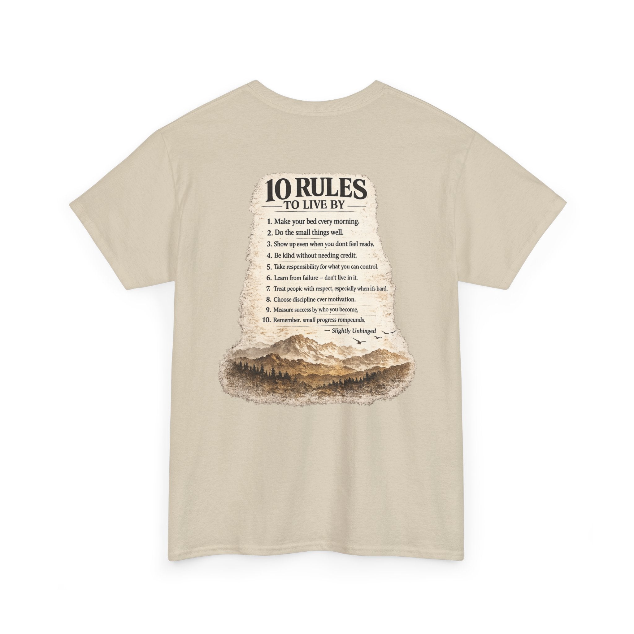 Slightly Unhinged Co. Mountain Tee — “10 Rules to Live By” Adventure T-Shirt