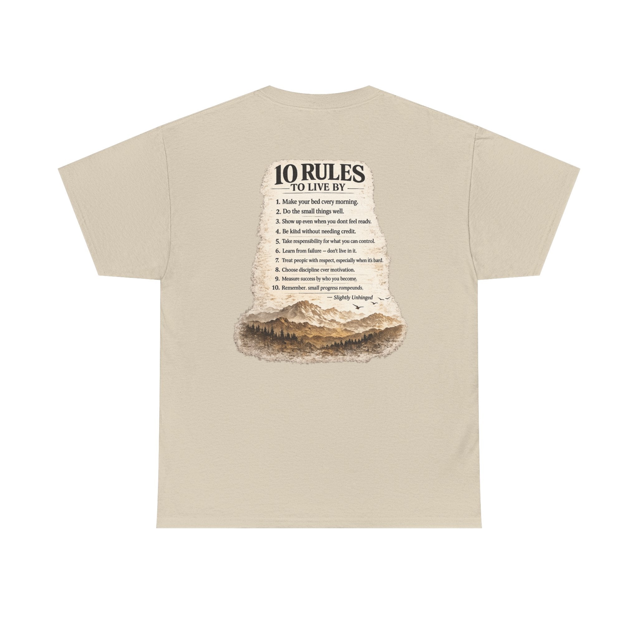 Slightly Unhinged Co. Mountain Tee — “10 Rules to Live By” Adventure T-Shirt
