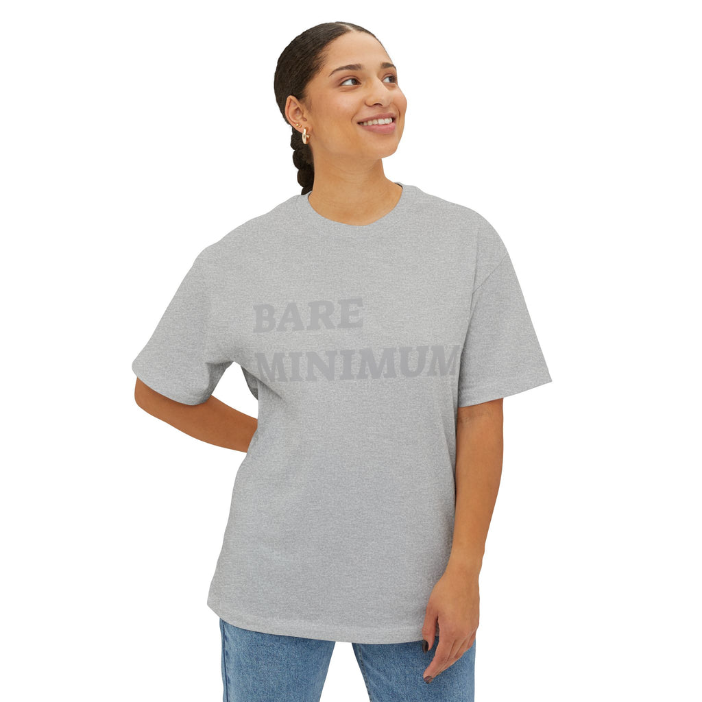 Graphic Tee — “Bare Minimum / Achieved Still Tired” Oversized Boxy Casual Shirt
