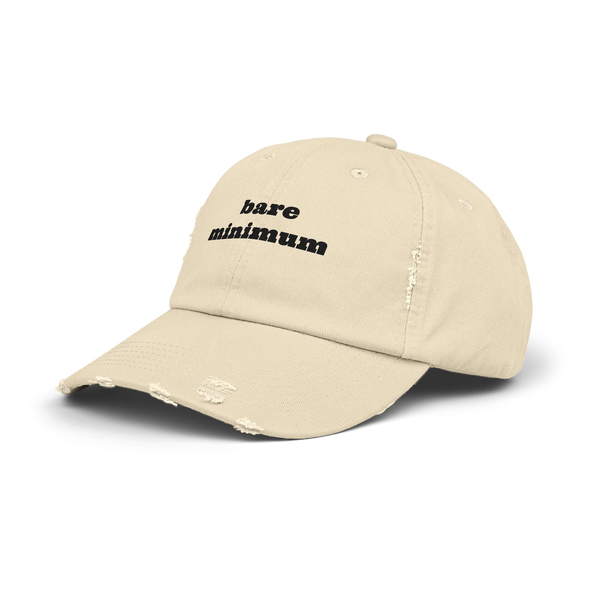 Distressed Dad Hat — "bare minimum" Minimalist Embroidered Cap